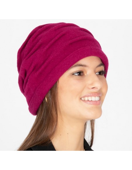 Chapeau en laine framboise fait main - Style Adela