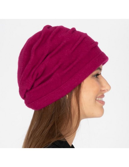 Chapeau en laine framboise fait main - Style Adela