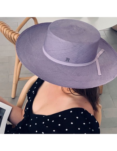 Canotier Panama Hat, in colour Lavender 100% Straw Toquilla