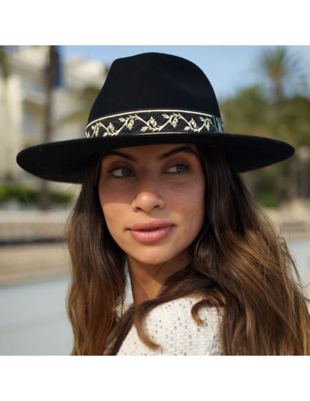Chapeau en feutre de laine avec ruban doré - Chapeaux Automne Hiver pour femmes