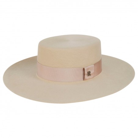 Felt Hat large brim Cream - Canotier Felt Hat Cream - Raceu Hats