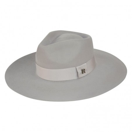 Chapeau en feutre de style Fedora de couleur gris clair à large bord