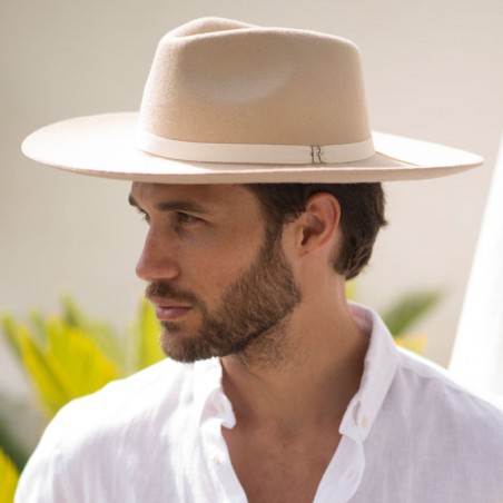 Sombrero Fedora en color crema de ala amplia para hombre