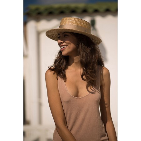 Chapeau de paille naturelle Boater - Chapeaux d'été pour femmes