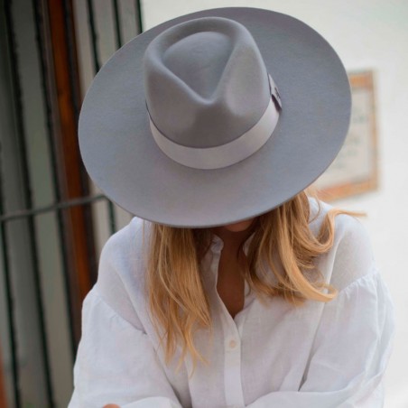 Fedora ala ancha y dura - Sombrero de Fieltro Fedora color gris claro de ala ancha