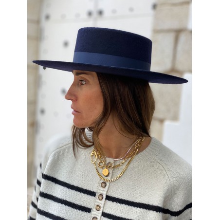 Florence Wide Brim Navy Boater - Boater Hats Women's