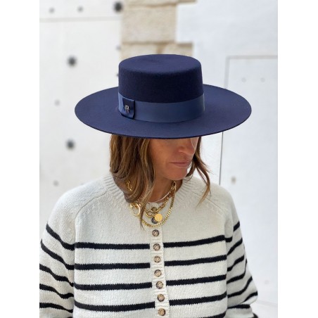 Florence Wide Brim Navy Boater - Boater Hats Women's