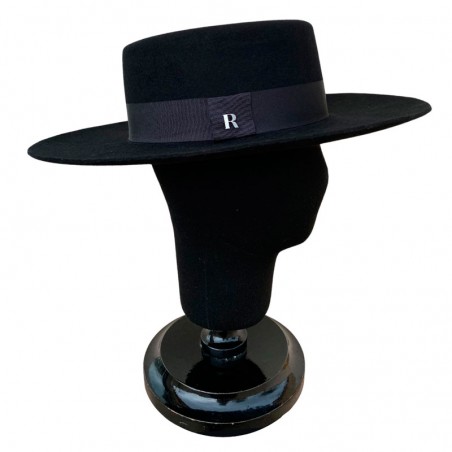 Gorgeous Black Women's Boater Hat in Wide Brim Wool Felt Made in Spain