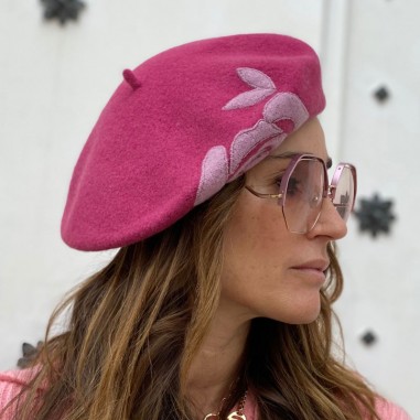 Französische Baskenmütze für Damen in Rosa im Pariser Stil