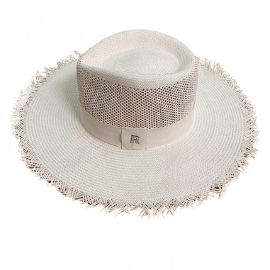 Santorini Straw Hat White - Frayed Wide-Brimmed - Fedora hat for men