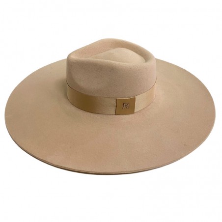 Sombrero Mujer Ala Ancha Colorado en Color Beige - Ala Rígida - Fieltro de Lana