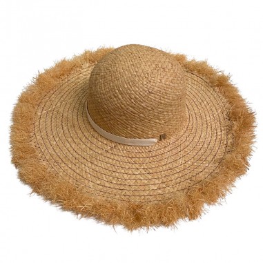 Pamela Straw Hat Natural - Frayed Wide-Brimmed - Fedora hat for women