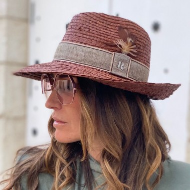 Chapéu de praia feminino ideal para o Verão - 100% palha natural costurada e feita em Espanha em cor castanha