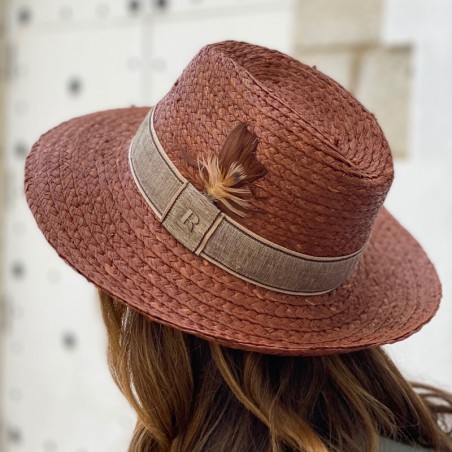 Chapeau de plage pour femme idéal pour l'été - 100% paille naturelle cousue et fabriquée en Espagne en couleur marron