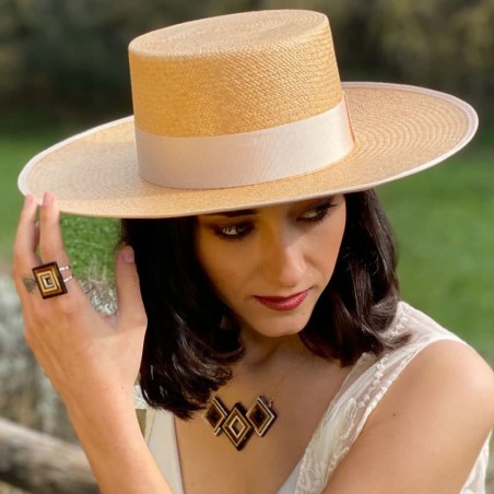 Chapeau de mariée Panama Canotier Padua couleur Miel - Chapeaux de style Panama Canotier