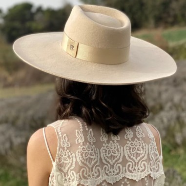 Chapéu de noiva largo com aba rígida Colorado Cor bege - Feltro de lã