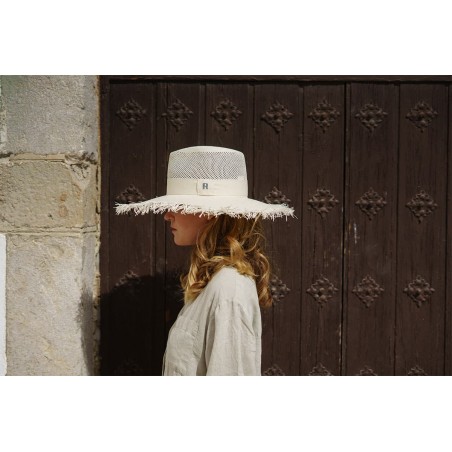 Sombrero de Paja Deshilachado Blanco Santorini - Sombreros Verano - Estilo Fedora