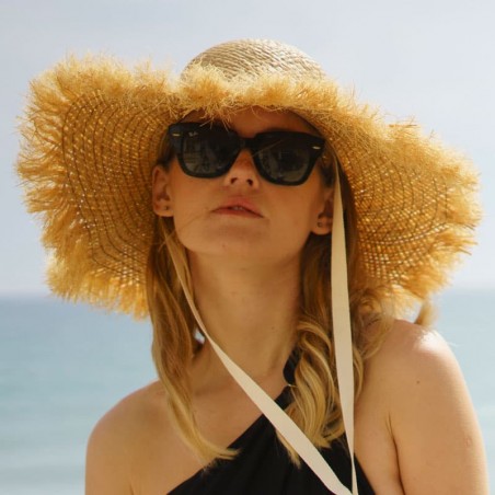 Pamela Straw Hat Natural Milos - Frayed Wide-Brimmed for Women
