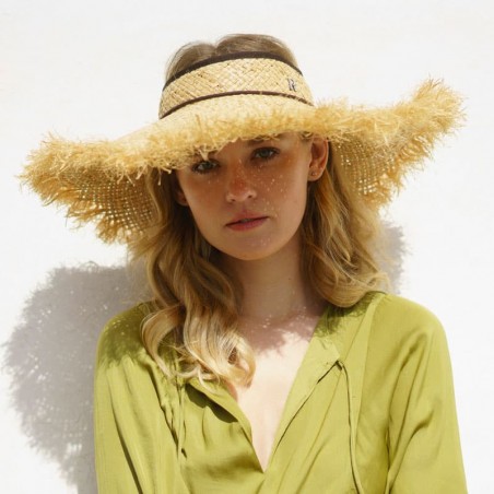 Sun Straw Visor Hat Frayed Brim Marbella