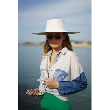 Sombrero Canotier de Fibras Naturales Mujer Atena - Boater Ala Ancha - Sombreros de Mujer