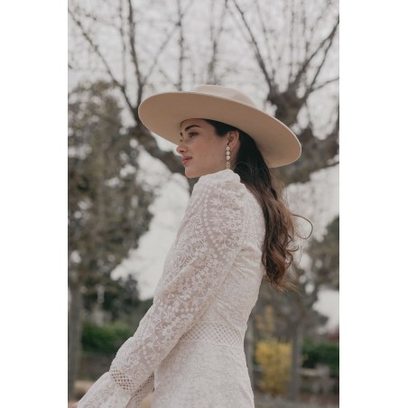 Chapeau de mariage pour femmes avec bord rigide en feutre de laine, couleur beige