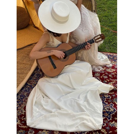Sombrero de Novia Canotier Ala Ancha color Blanco - Atena - Boater Ala Ancha - Sombreros de Mujer Especial Bodas