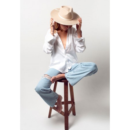 Chapeau style Fedora pour femmes, couleur crème, à large bord