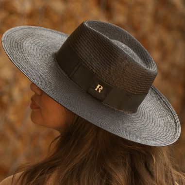 Cappello Panama a tesa larga Eva - Stile Pamela - Colore nero