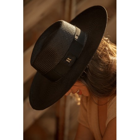 Eva Wide Brim Panama Hat Black -  Pamela Hats UK