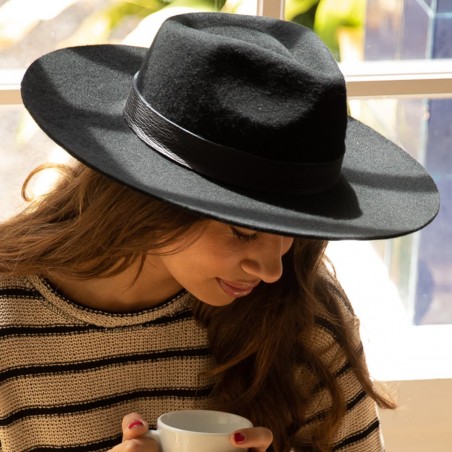 Chapeau fedora en laine feutrée de couleur noire Austin - - Raceu Hats