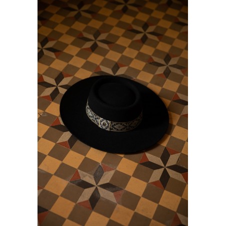 Phoenix Black Wool Felt Canotier Hat - Winter Hats - Raceu Hats