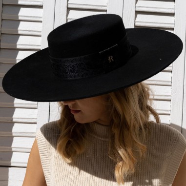 Cappello Canotier in feltro di lana Toledo a tesa larga e rigida Colore nero Raceu Hats