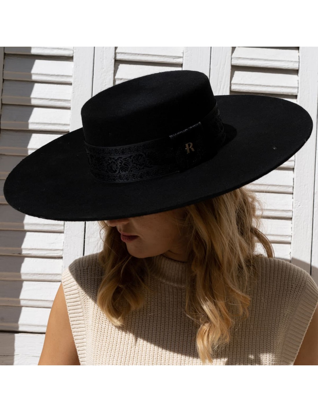 Black Wool Felt Boater Hat - Toledo - Ladies Hats for Weddings UK