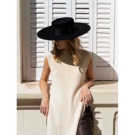 Black Wool Felt Boater Hats - Wedding Hats - Ladies Hats for Weddings