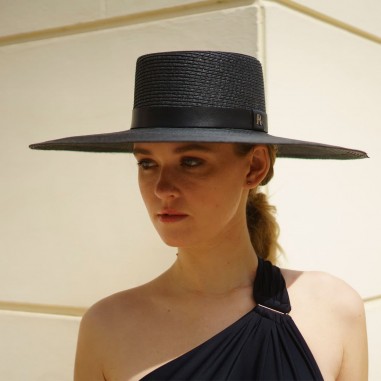 Sombrero Canotier de Fibras Naturales Mujer Atena - Boater Ala Ancha - Sombreros de Mujer