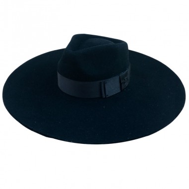 Sombrero Invitada Boda Ala Ancha Color Negro - Ala Rígida - Fieltro de Lana - Raceu Hats