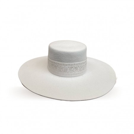 Torino Off White Wool Felt Bridal Hat Boater Style - Crown and Brim rigid - Raceu Hats