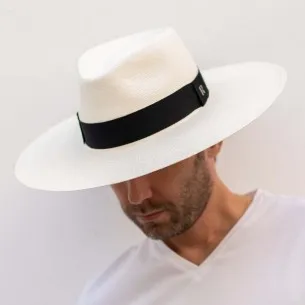 White Eva Wide Brim Panama Men Hat