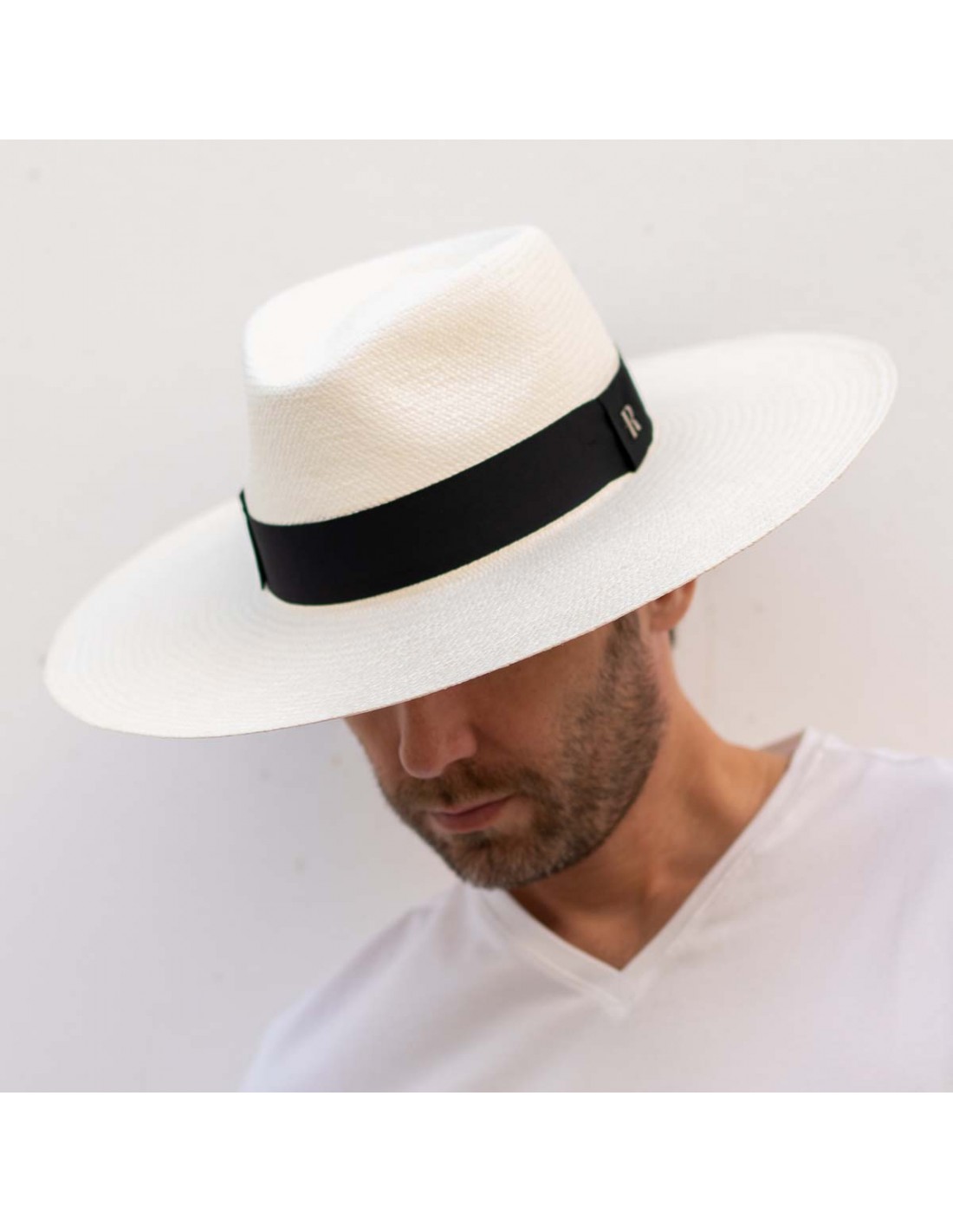 White Eva Wide Brim Panama Men Hat