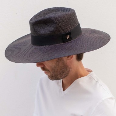 Chapeau de Panama pour homme Eva - Style Pamela - Noir - Bordure large - Noir - - Raceu Hats