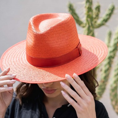 Chapéu de palha Florida Coral - estilo Fedora - chapéu de palha - estilo Fedora Raceu Hats