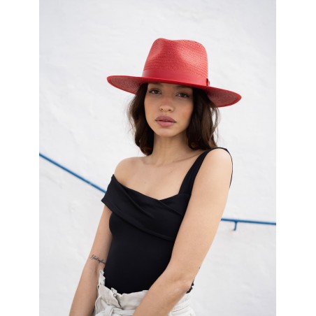 Sombrero de Paja Florida Rojo - Estilo Fedora - Raceu Hats