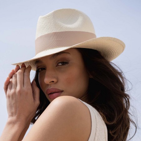 Sombrero Mujer Panamá Cuenca Natural con cinta Beige - Raceu Hats