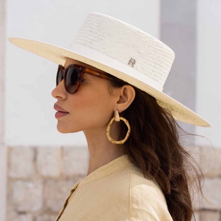 Boater Wide Brim Straw Hat for Women White color - Paraiso - Raceu Hats