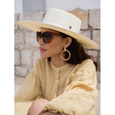 Boater Wide Brim Straw Hat for Women White color - Paraiso - Raceu Hats