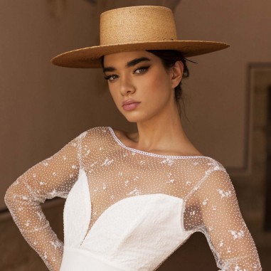 Chapéu de noiva estilo Canotier com aba larga Puebla - Chapéus de noiva especiais