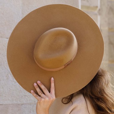Women's Wide Brim Wool Felt Taupe Hat - Miro - Raceu Hats