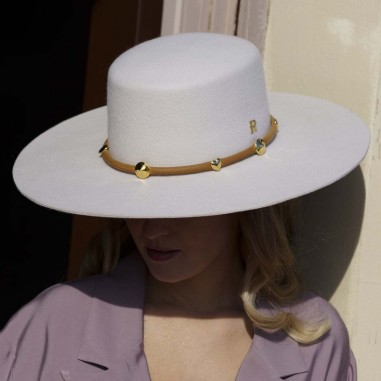 Ventura Off White Wool Felt Canotier Hat - Crown and Brim rigid - Raceu Hats
