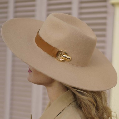 Cappello da donna a tesa larga in feltro di lana Cappuccino - Boston - Raceu Hats