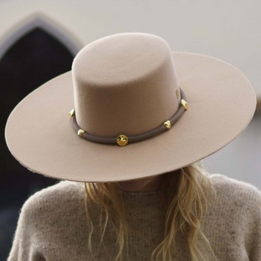 Ventura Cappuccino Wool Felt Canotier Hat - Crown and Brim rigid - Raceu Hats